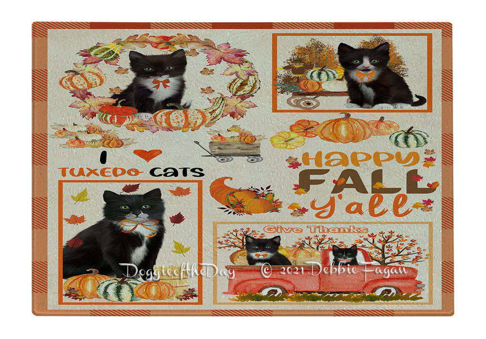 Happy Fall Y'all Pumpkin Tuxedo Cats Cutting Board - Easy Grip Non-Slip Dishwasher Safe Chopping Board Vegetables C80035