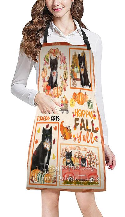 Happy Fall Y'all Pumpkin Tuxedo Cats Cooking Kitchen Adjustable Apron Apron49262