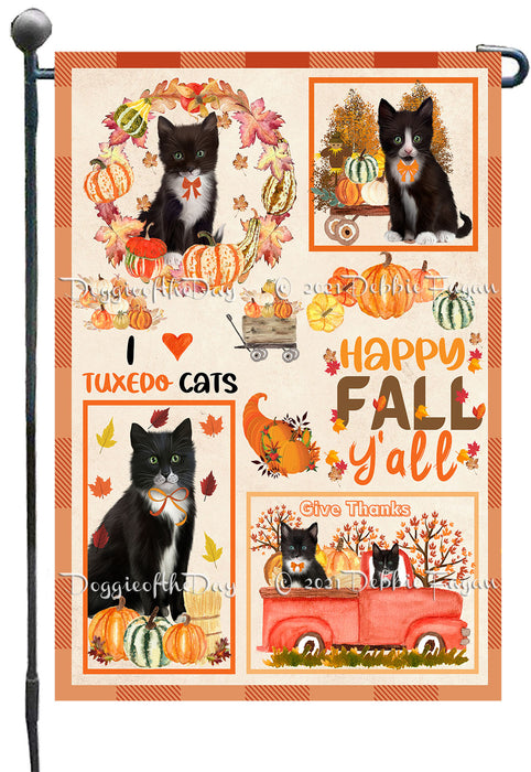 Happy Fall Y'all Pumpkin Tuxedo Cats Garden Flags- Outdoor Double Sided Garden Yard Porch Lawn Spring Decorative Vertical Home Flags 12 1/2"w x 18"h