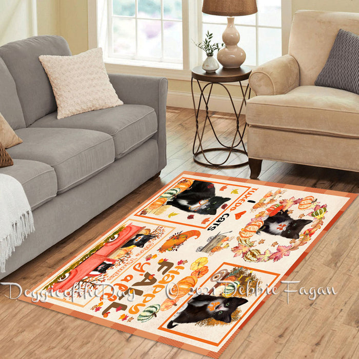 Happy Fall Y'all Pumpkin Tuxedo Cats Polyester Living Room Carpet Area Rug ARUG67202