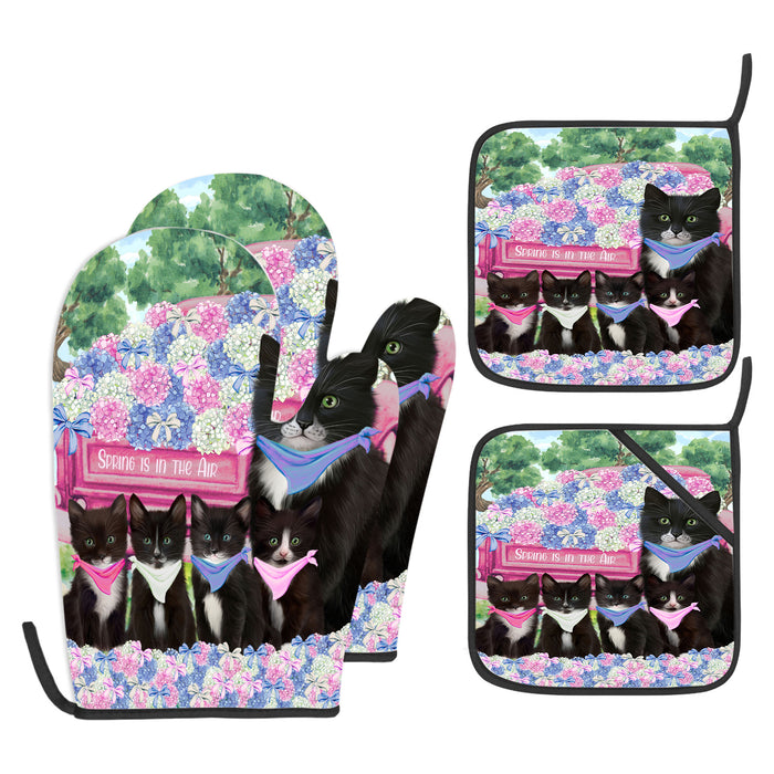 Tuxedo Oven Mitts and Pot Holder Set: Kitchen Gloves for Cooking with Potholders, Custom, Personalized, Explore a Variety of Designs, Cat Lovers Gift