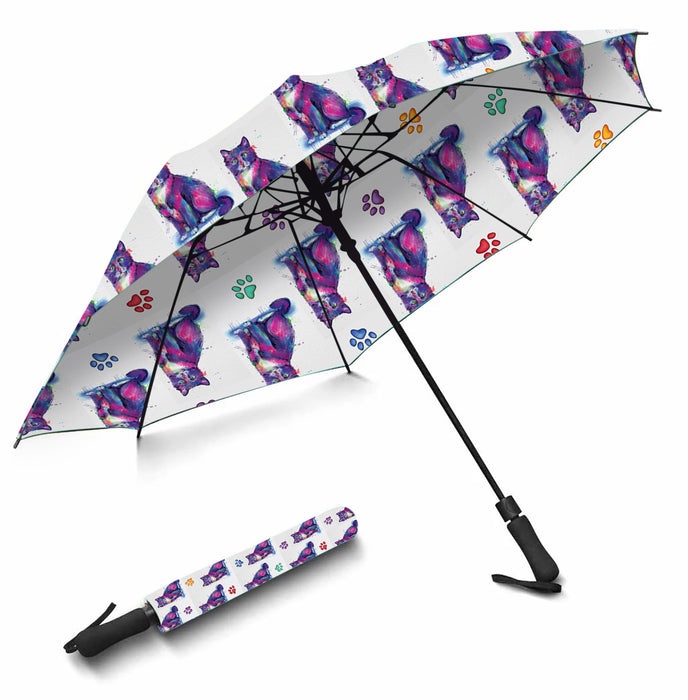 Watercolor Mini Tuxedo CatsSemi-Automatic Foldable Umbrella