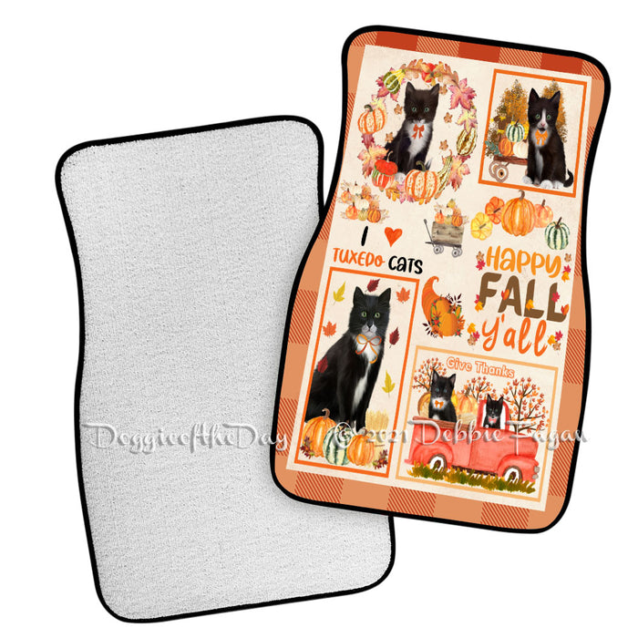 Happy Fall Y'all Pumpkin Tuxedo Cats Polyester Anti-Slip Vehicle Carpet Car Floor Mats CFM49348