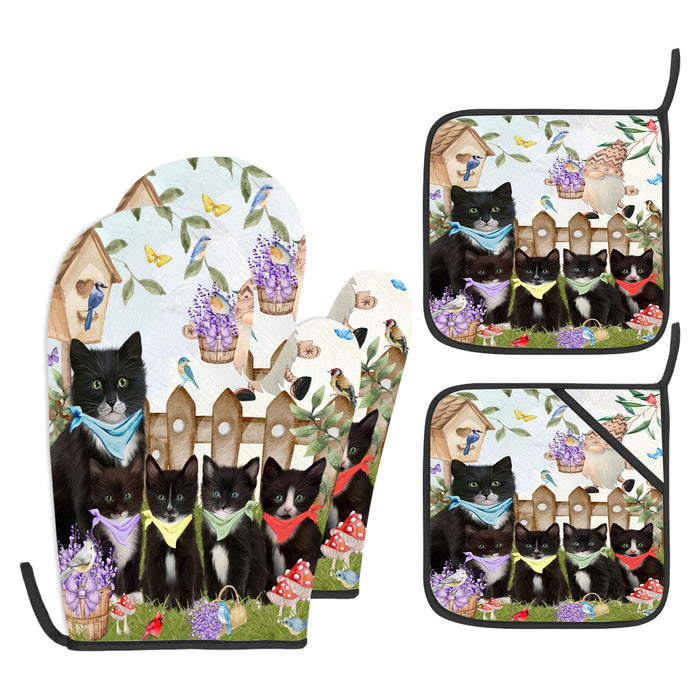 Tuxedo Oven Mitts and Pot Holder Set, Kitchen Gloves for Cooking with Potholders, Explore a Variety of Designs, Personalized, Custom, Cat Moms Gift