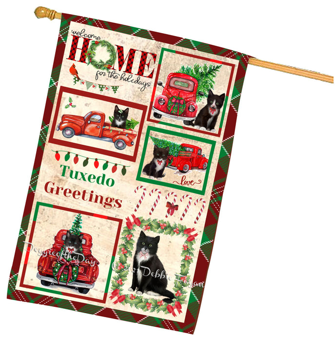 Welcome Home for Christmas Holidays Tuxedo Cats House flag FLG67063
