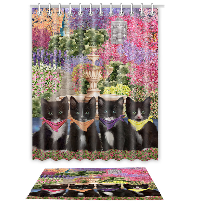 Tuxedo Cat Shower Curtain with Bath Mat Set, Custom, Curtains and Rug Combo for Bathroom Decor, Personalized, Explore a Variety of Designs, Cats Lover's Gifts