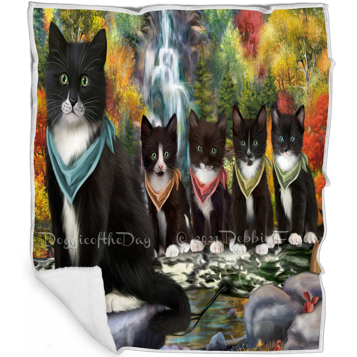 Scenic Waterfall Tuxedo Cats Blanket BLNKT84522