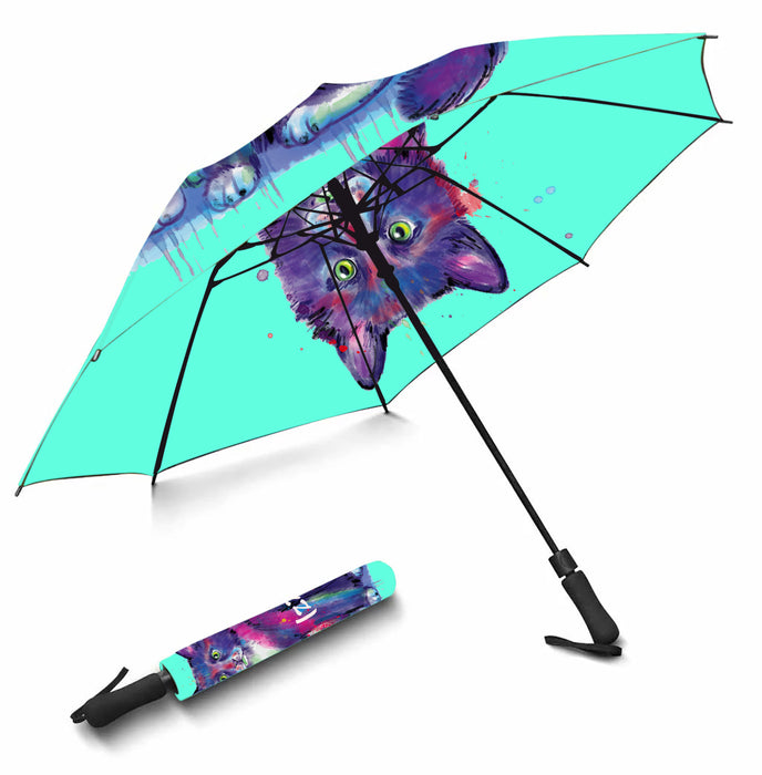 Custom Pet Name Personalized Watercolor Tuxedo CatSemi-Automatic Foldable Umbrella