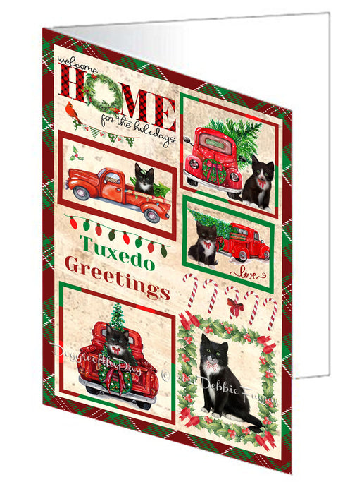 Welcome Home for Christmas Holidays Tuxedo Cats Handmade Artwork Assorted Pets Greeting Cards and Note Cards with Envelopes for All Occasions and Holiday Seasons GCD76325
