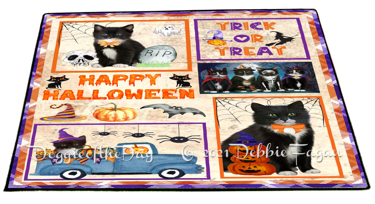 Happy Halloween Trick or Treat Tuxedo Cats Indoor/Outdoor Welcome Floormat - Premium Quality Washable Anti-Slip Doormat Rug FLMS58246