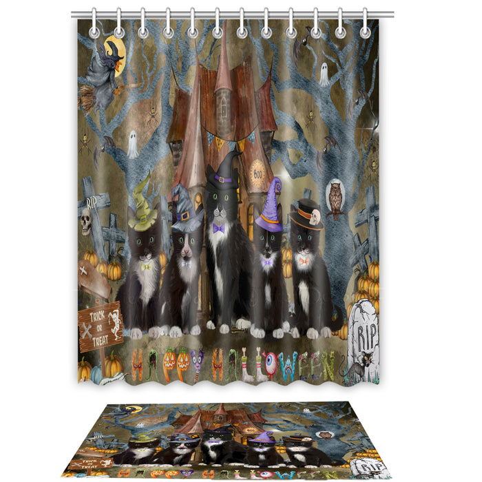 Tuxedo Cat Shower Curtain & Bath Mat Set: Explore a Variety of Designs, Custom, Personalized, Curtains with hooks and Rug Bathroom Decor, Gift for Cats and Pet Lovers