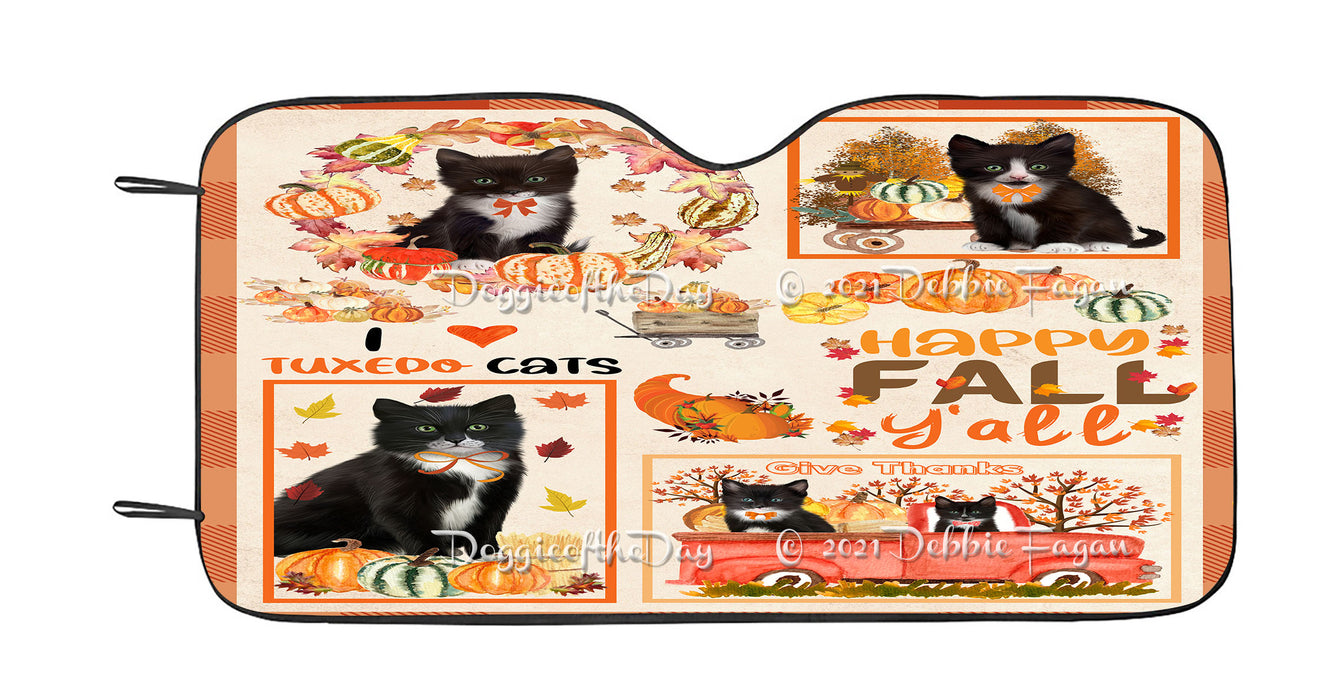 Happy Fall Y'all Pumpkin Tuxedo Cats Car Sun Shade Cover Curtain