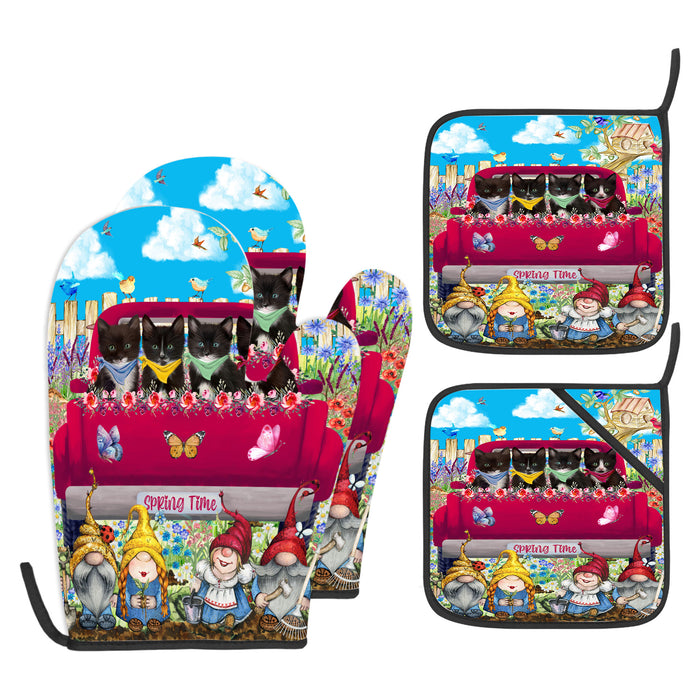 Tuxedo Oven Mitts and Pot Holder Set, Kitchen Gloves for Cooking with Potholders, Explore a Variety of Designs, Personalized, Custom, Cat Moms Gift