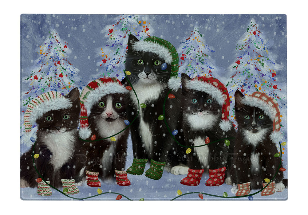 Christmas Lights and Tuxedo Cats Cutting Board - For Kitchen - Scratch & Stain Resistant - Designed To Stay In Place - Easy To Clean By Hand - Perfect for Chopping Meats, Vegetables