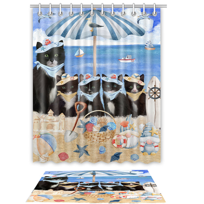 Tuxedo Cat Shower Curtain & Bath Mat Set, Bathroom Decor Curtains with hooks and Rug, Explore a Variety of Designs, Personalized, Custom, Cats Lover's Gifts