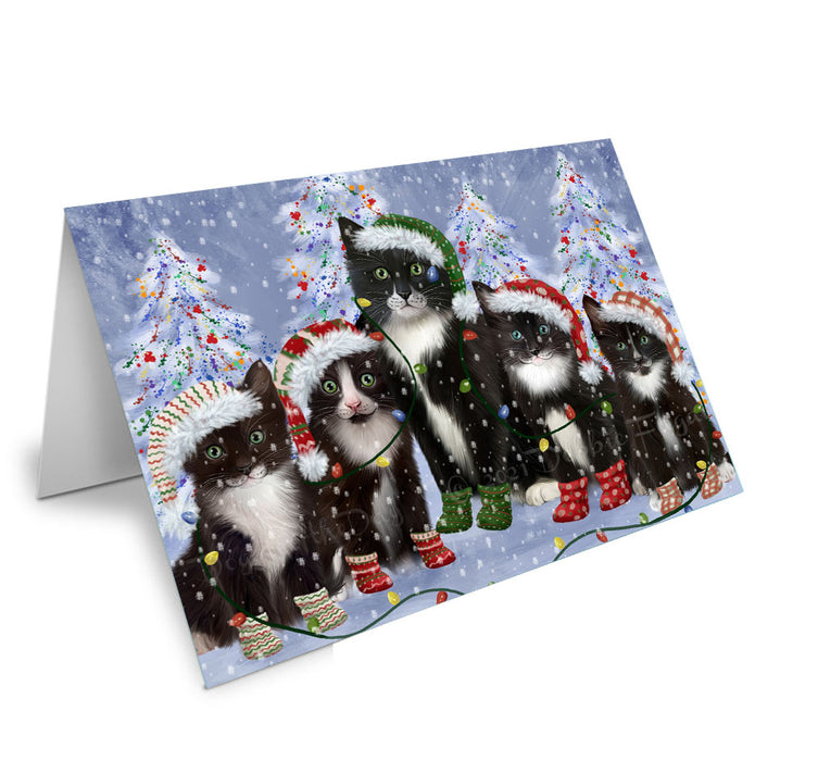 Christmas Lights and Tuxedo Cats Handmade Artwork Assorted Pets Greeting Cards and Note Cards with Envelopes for All Occasions and Holiday Seasons