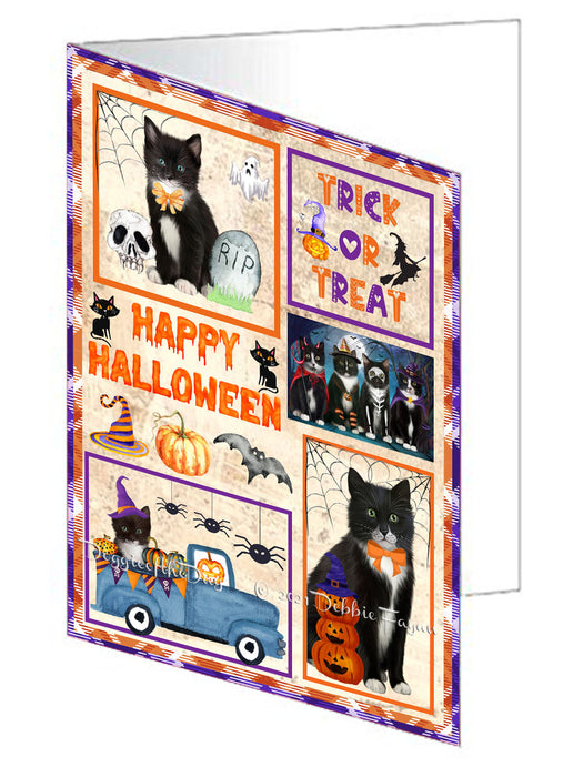 Happy Halloween Trick or Treat Tuxedo Cats Handmade Artwork Assorted Pets Greeting Cards and Note Cards with Envelopes for All Occasions and Holiday Seasons GCD76649