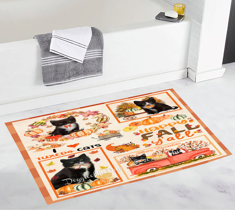 Happy Fall Y'all Pumpkin Tuxedo Cats Bathroom Rugs with Non Slip Soft Bath Mat for Tub BRUG55345
