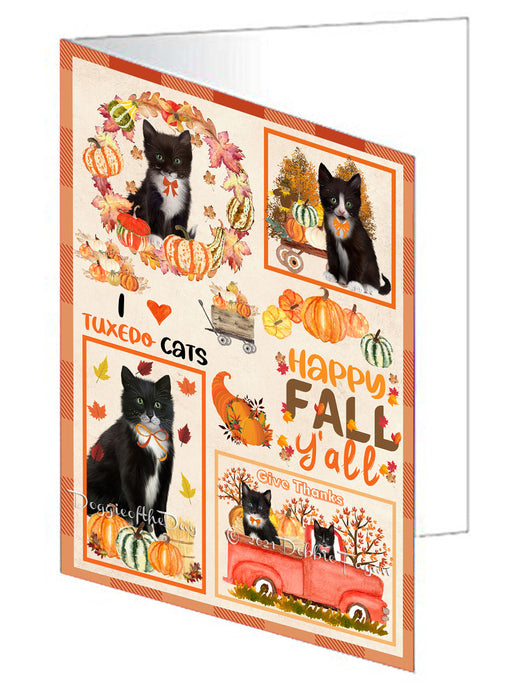 Happy Fall Y'all Pumpkin Tuxedo Cats Handmade Artwork Assorted Pets Greeting Cards and Note Cards with Envelopes for All Occasions and Holiday Seasons GCD77159