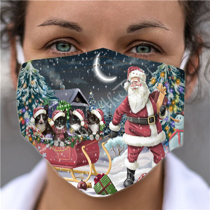 Santa Sled Dogs Christmas Happy Holidays Tuxedo Cats Face Mask FM49047
