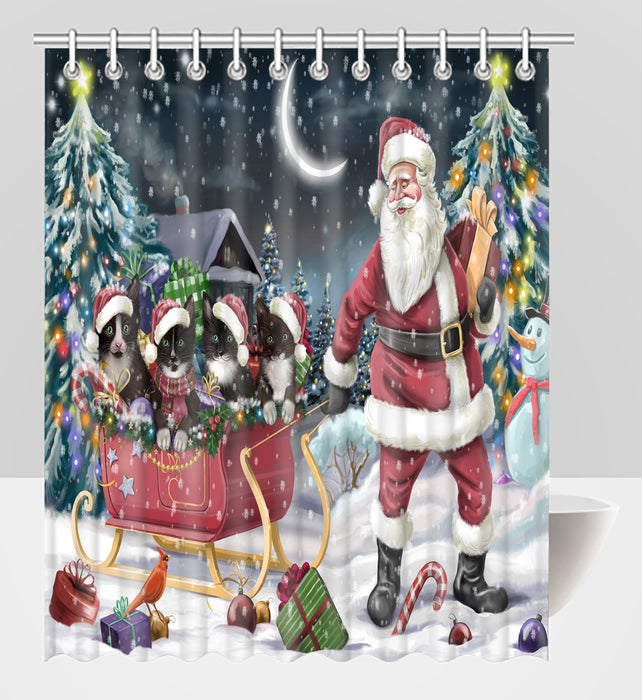 Santa Sled Dogs Christmas Happy Holidays Tuxedo Cats Shower Curtain