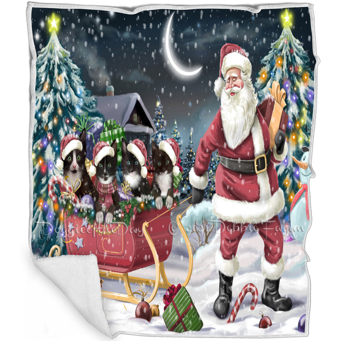 Santa Sled Dogs Christmas Happy Holidays Tuxedo Cats Blanket BLNKT82290