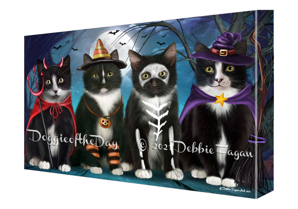 Happy Halloween Trick or Treat Tuxedo Cats Canvas Wall Art - Premium Quality Ready to Hang Room Decor Wall Art Canvas - Unique Animal Printed Digital Painting for Decoration