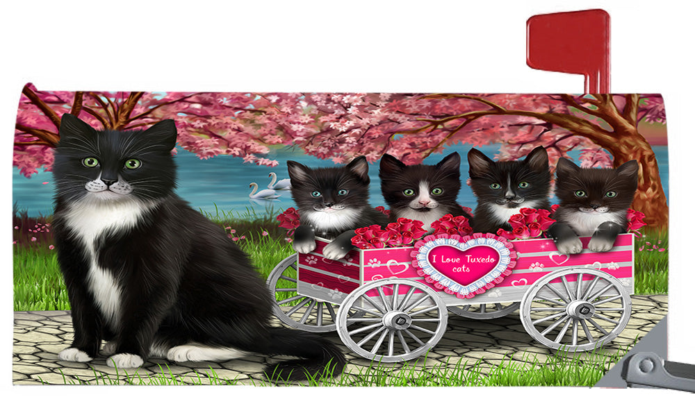 I Love Tuxedo Cats in a Cart Magnetic Mailbox Cover MBC48596