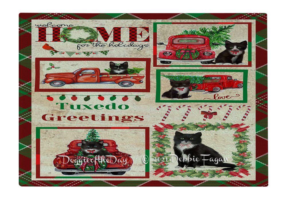 Welcome Home for Christmas Holidays Tuxedo Cats Cutting Board - Easy Grip Non-Slip Dishwasher Safe Chopping Board Vegetables C79102