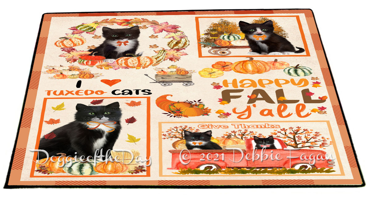 Happy Fall Y'all Pumpkin Tuxedo Cats Indoor/Outdoor Welcome Floormat - Premium Quality Washable Anti-Slip Doormat Rug FLMS58786