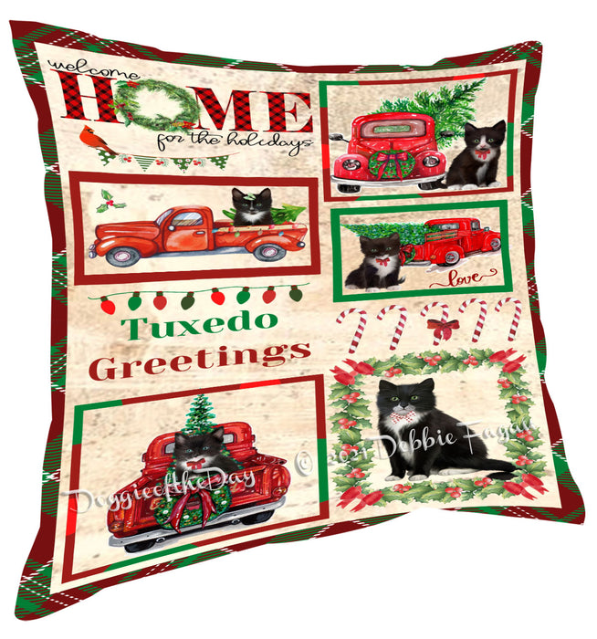Welcome Home for Christmas Holidays Tuxedo Cats Pillow with Top Quality High-Resolution Images - Ultra Soft Pet Pillows for Sleeping - Reversible & Comfort - Ideal Gift for Dog Lover - Cushion for Sofa Couch Bed - 100% Polyester