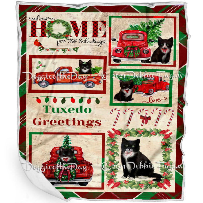 Welcome Home for Christmas Holidays Tuxedo Cats Blanket BLNKT72226