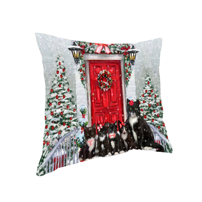 Christmas Holiday Welcome Tuxedo Cats Pillow with Top Quality High-Resolution Images - Ultra Soft Pet Pillows for Sleeping - Reversible & Comfort - Ideal Gift for Dog Lover - Cushion for Sofa Couch Bed - 100% Polyester