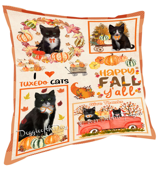 Happy Fall Y'all Pumpkin Tuxedo Cats Pillow with Top Quality High-Resolution Images - Ultra Soft Pet Pillows for Sleeping - Reversible & Comfort - Ideal Gift for Dog Lover - Cushion for Sofa Couch Bed - 100% Polyester