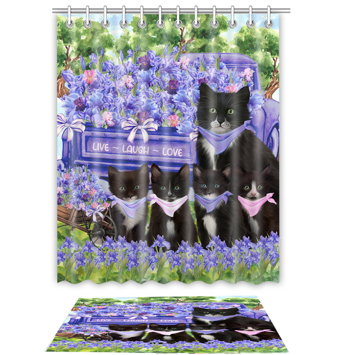 Tuxedo Cat Shower Curtain & Bath Mat Set - Explore a Variety of Personalized Designs - Custom Rug and Curtains with hooks for Bathroom Decor - Pet and Cats Lovers Gift
