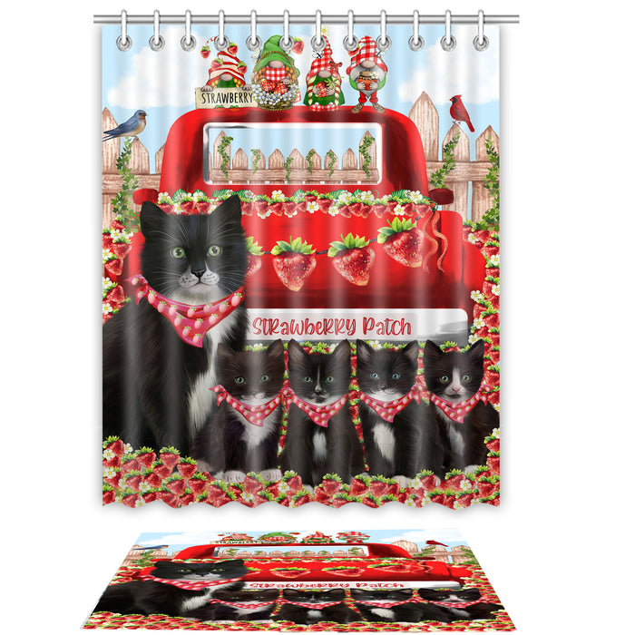 Tuxedo Cat Shower Curtain & Bath Mat Set, Custom, Explore a Variety of Designs, Personalized, Curtains with hooks and Rug Bathroom Decor, Halloween Gift for Cats Lovers