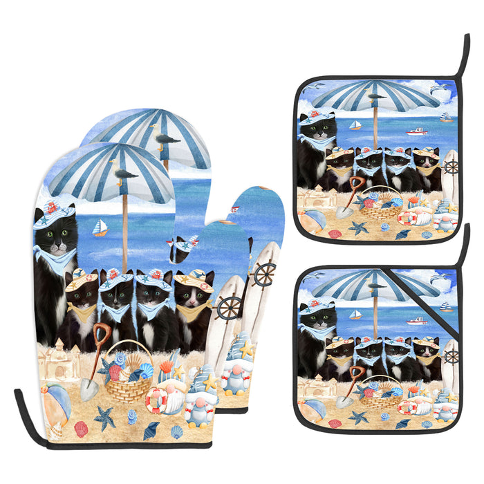 Tuxedo Oven Mitts and Pot Holder Set: Explore a Variety of Designs, Personalized, Potholders with Kitchen Gloves for Cooking, Custom, Halloween Gifts for Cat  Mom