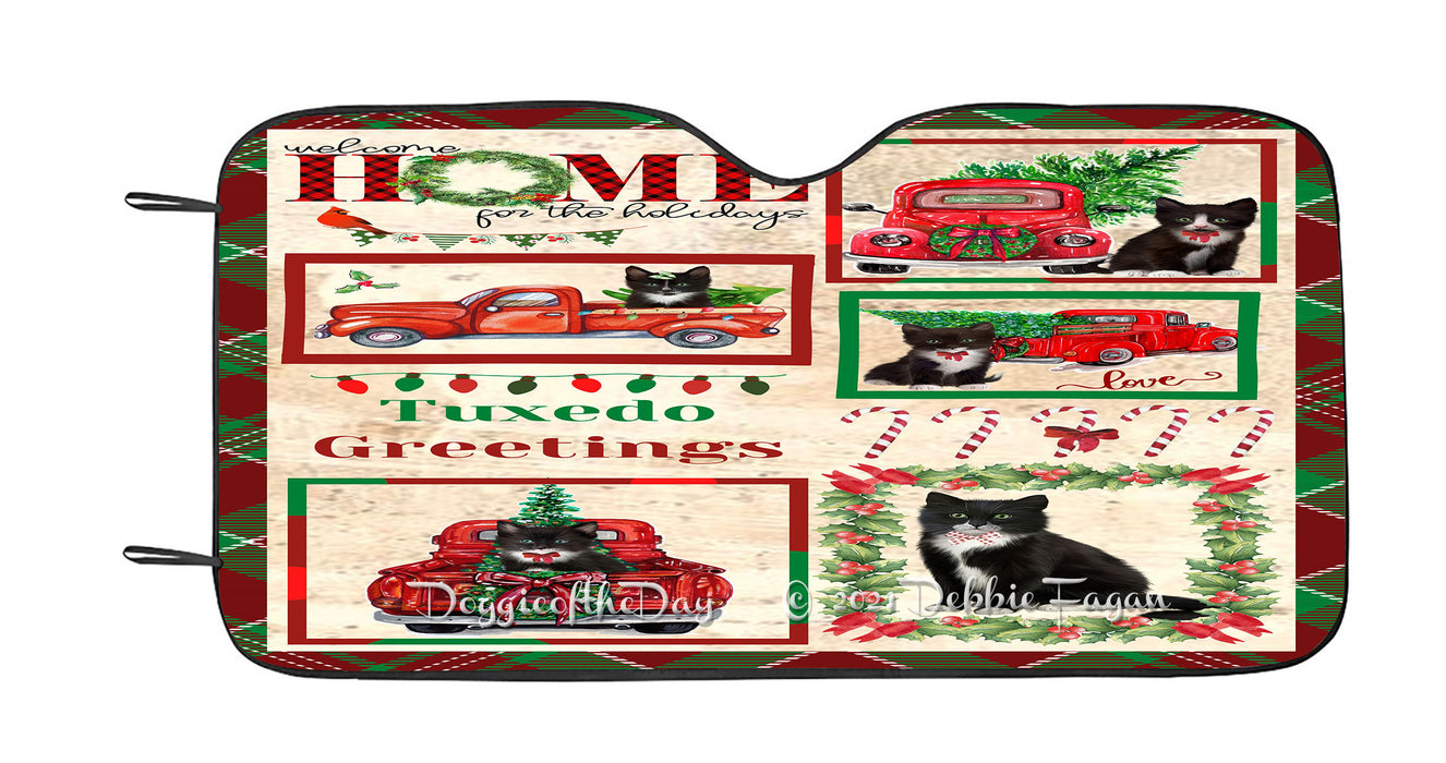Welcome Home for Christmas Holidays Tuxedo Cats Car Sun Shade Cover Curtain