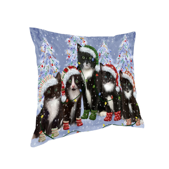 Christmas Lights and Tuxedo Cats Pillow with Top Quality High-Resolution Images - Ultra Soft Pet Pillows for Sleeping - Reversible & Comfort - Ideal Gift for Dog Lover - Cushion for Sofa Couch Bed - 100% Polyester