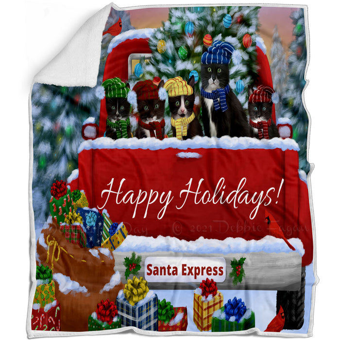 Christmas Red Truck Travlin Home for the Holidays Tuxedo Cats Blanket - Lightweight Soft Cozy and Durable Bed Blanket - Animal Theme Fuzzy Blanket for Sofa Couch