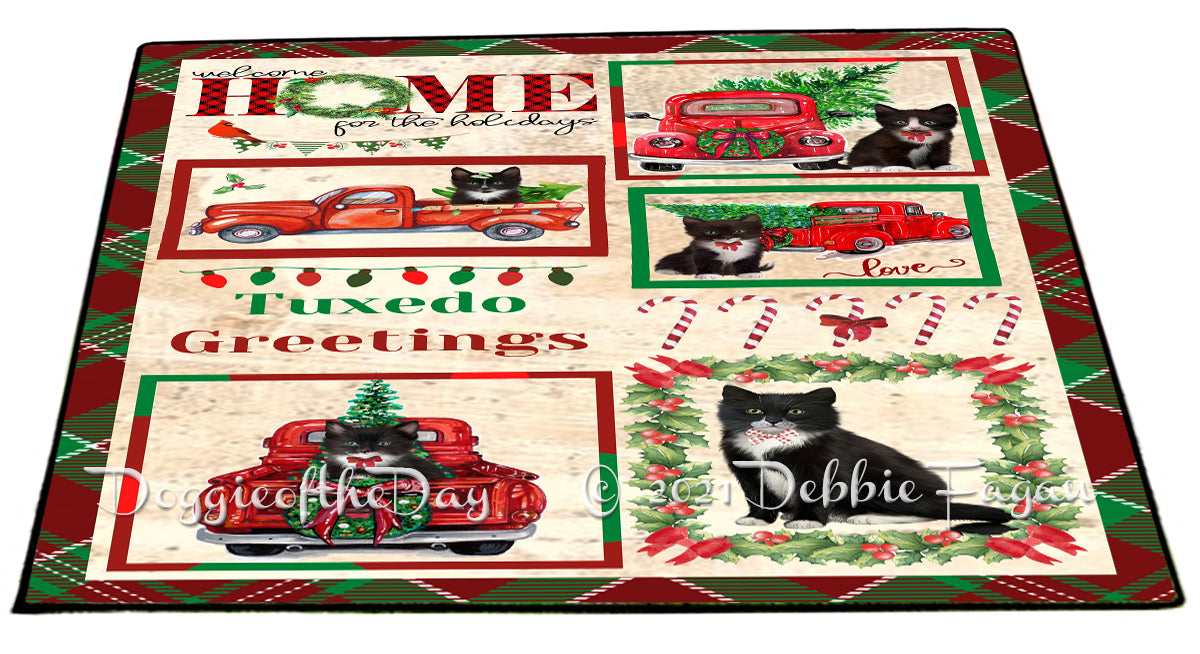 Welcome Home for Christmas Holidays Tuxedo Cats Indoor/Outdoor Welcome Floormat - Premium Quality Washable Anti-Slip Doormat Rug FLMS57922