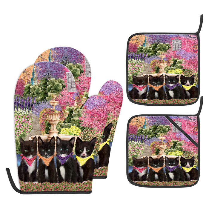 Tuxedo Oven Mitts and Pot Holder Set: Explore a Variety of Designs, Custom, Personalized, Kitchen Gloves for Cooking with Potholders, Gift for Cat Lovers