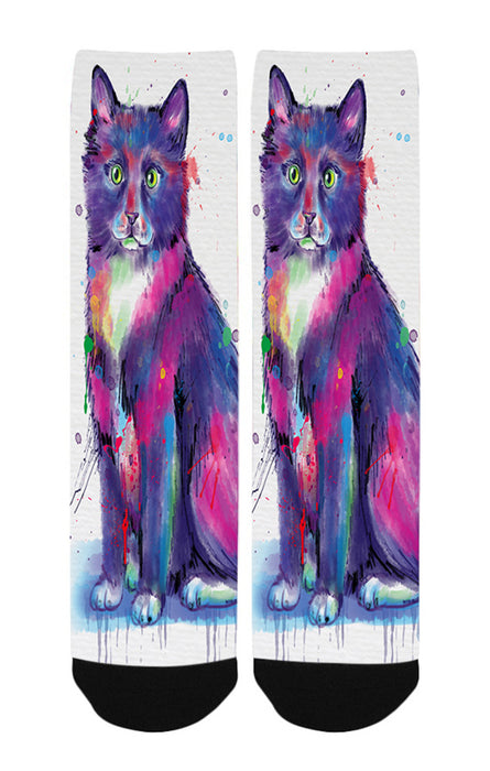 Watercolor Tuxedo Cat Women's Casual Socks