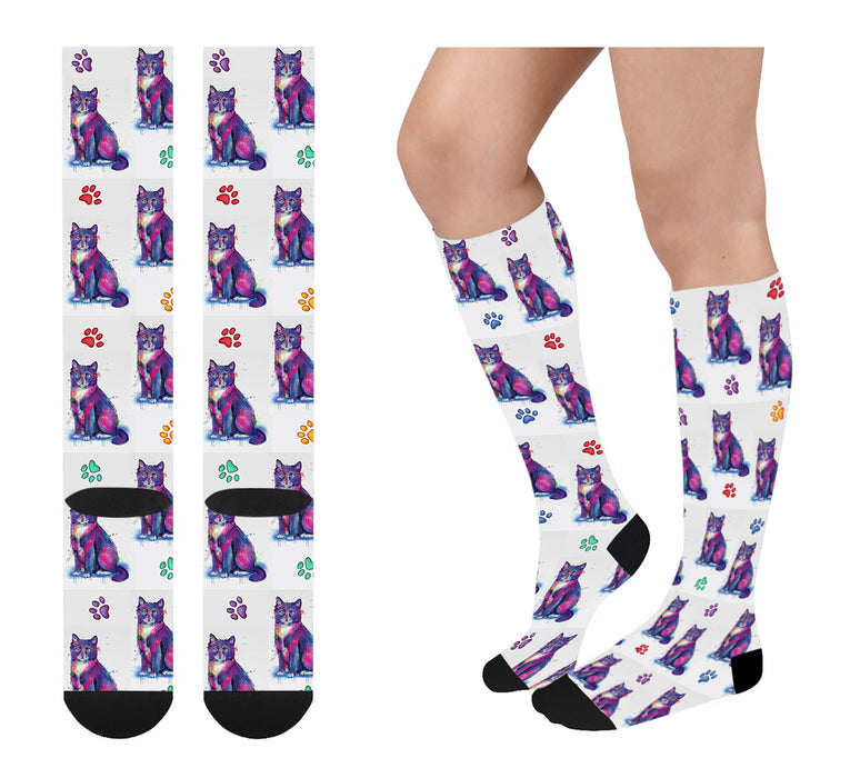 Watercolor Tuxedo Cats Women's Over the Calf Socks