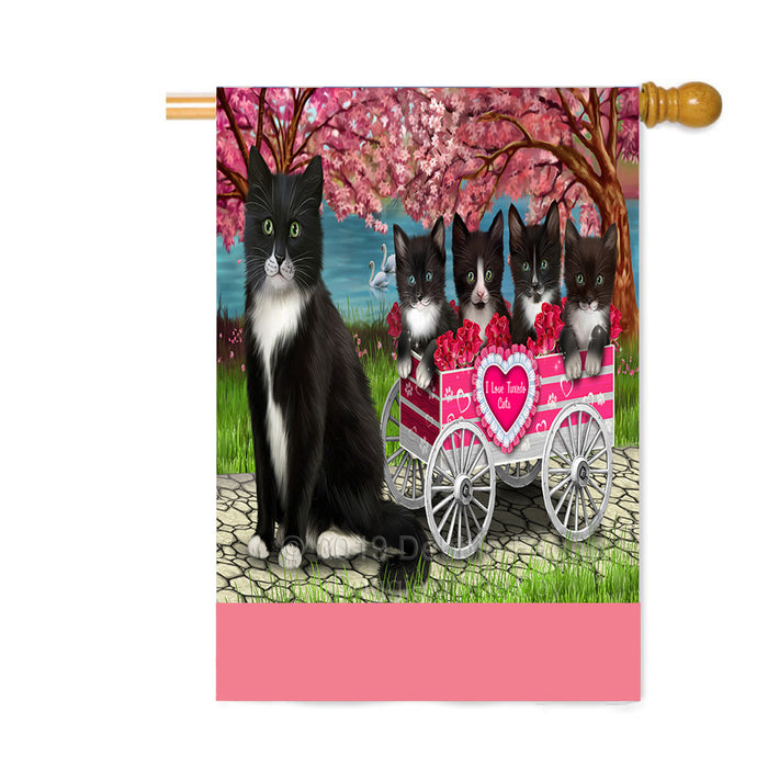 Personalized I Love Tuxedo Cats in a Cart Custom House Flag FLG-DOTD-A62253