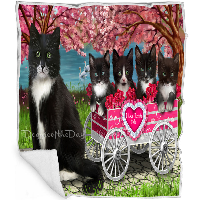 I Love Tuxedo Cats Cat in a Cart Blanket BLNKT82128