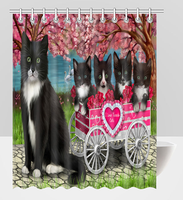 I Love Tuxedo Cats in a Cart Shower Curtain