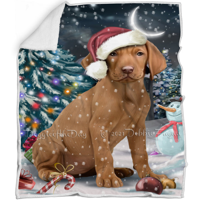Have a Holly Jolly Christmas Vizsla Dog in Holiday Background Blanket D037