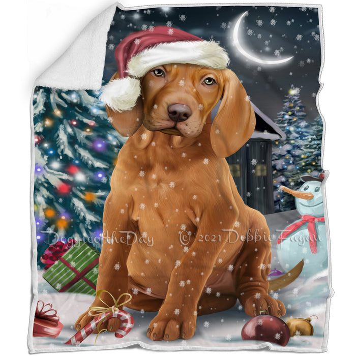 Have a Holly Jolly Christmas Vizsla Dog in Holiday Background Blanket D039
