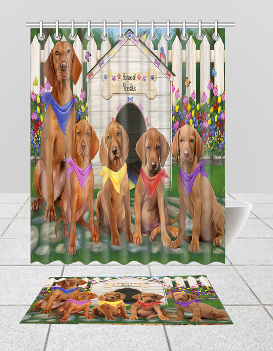 Spring Dog House Vizsla Dogs Bath Mat and Shower Curtain Combo